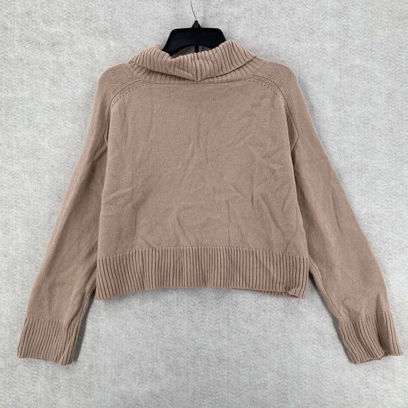 Aritzia Babaton Sweater Womens LARGE Cowl neck Cropped Beige Merino‎ Wool - Picture 2 of 15
